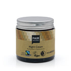 Glass jar of Fair Squared Night Cream with metal screw top lid