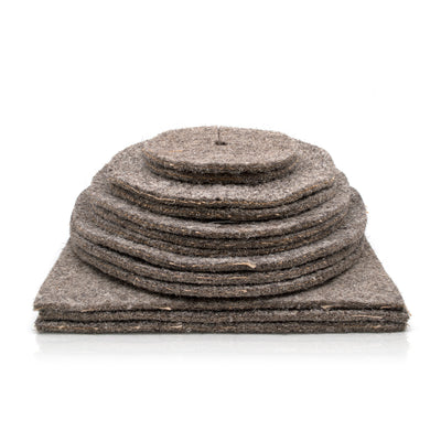 Herdwick Wool Felted Mulch Mat on white background. 