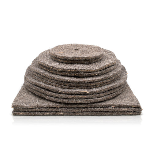 Herdwick Wool Felted Mulch Mat on white background. 