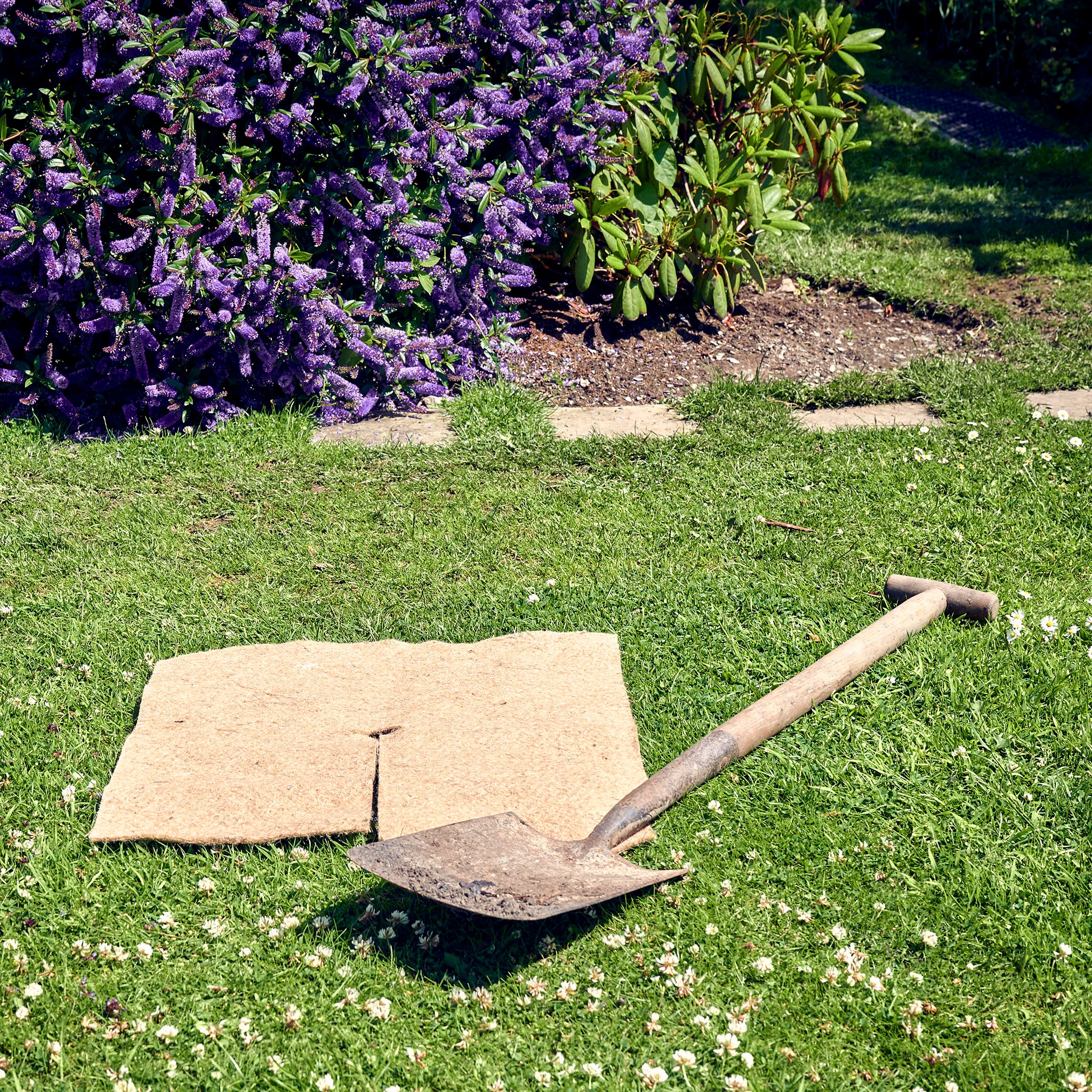 square mulch mat in garden