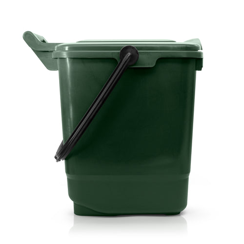 Photo of 23 litre green nappy bin open and closed on a white background 