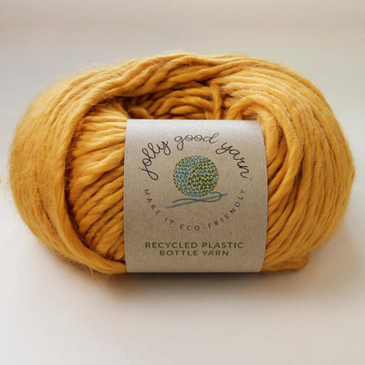 Light sage coloured yarn made of recycled plastic bottles 