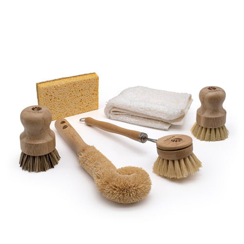 Ecojiko Dish Brush and Cleaning Set laid out on a white background