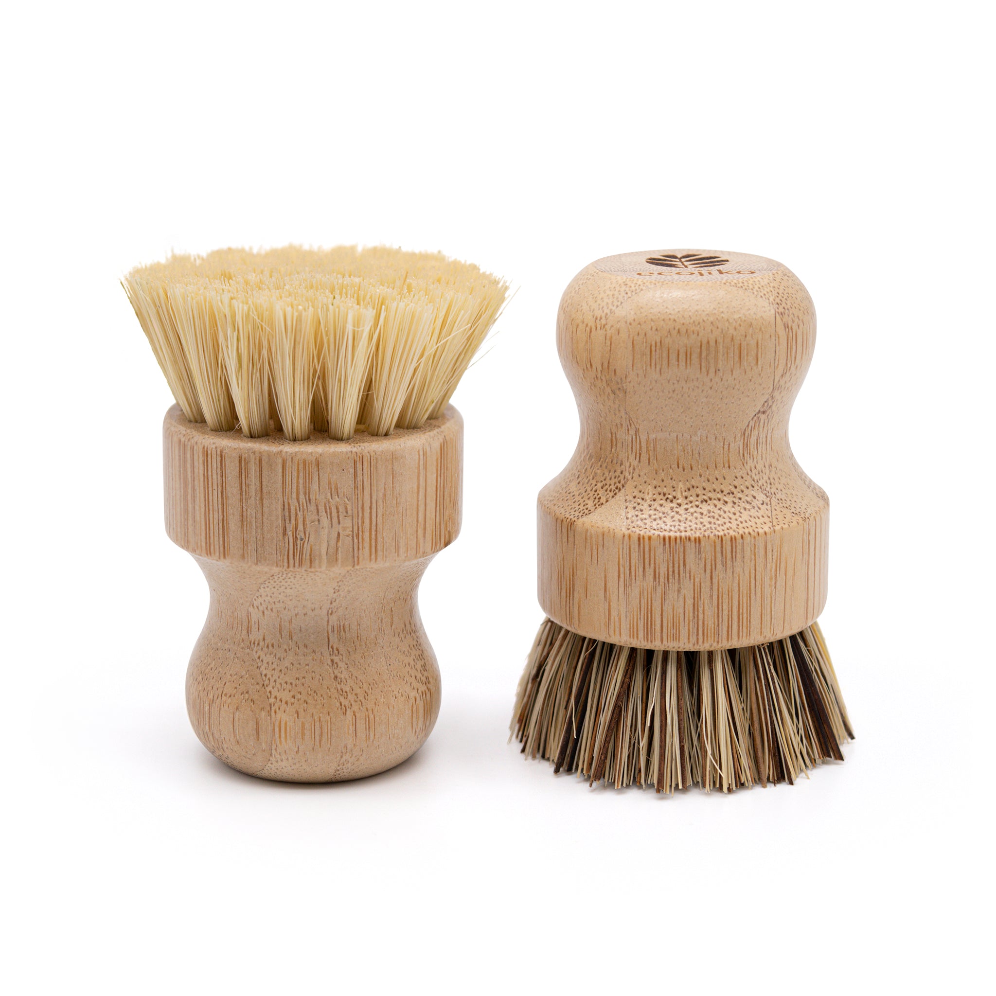 Close up of two bamboo scrubbers with sisal bristles