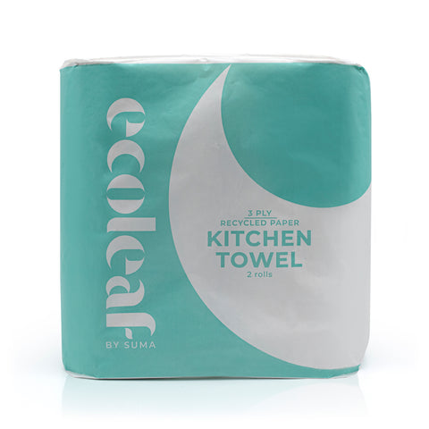 Ecoleaf 100% recycled kitchen paper towels twin pack on a white background
