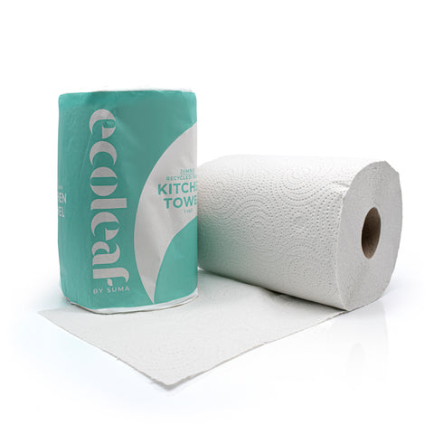 Ecoleaf 100% recycled kitchen paper towels twin pack on a white background