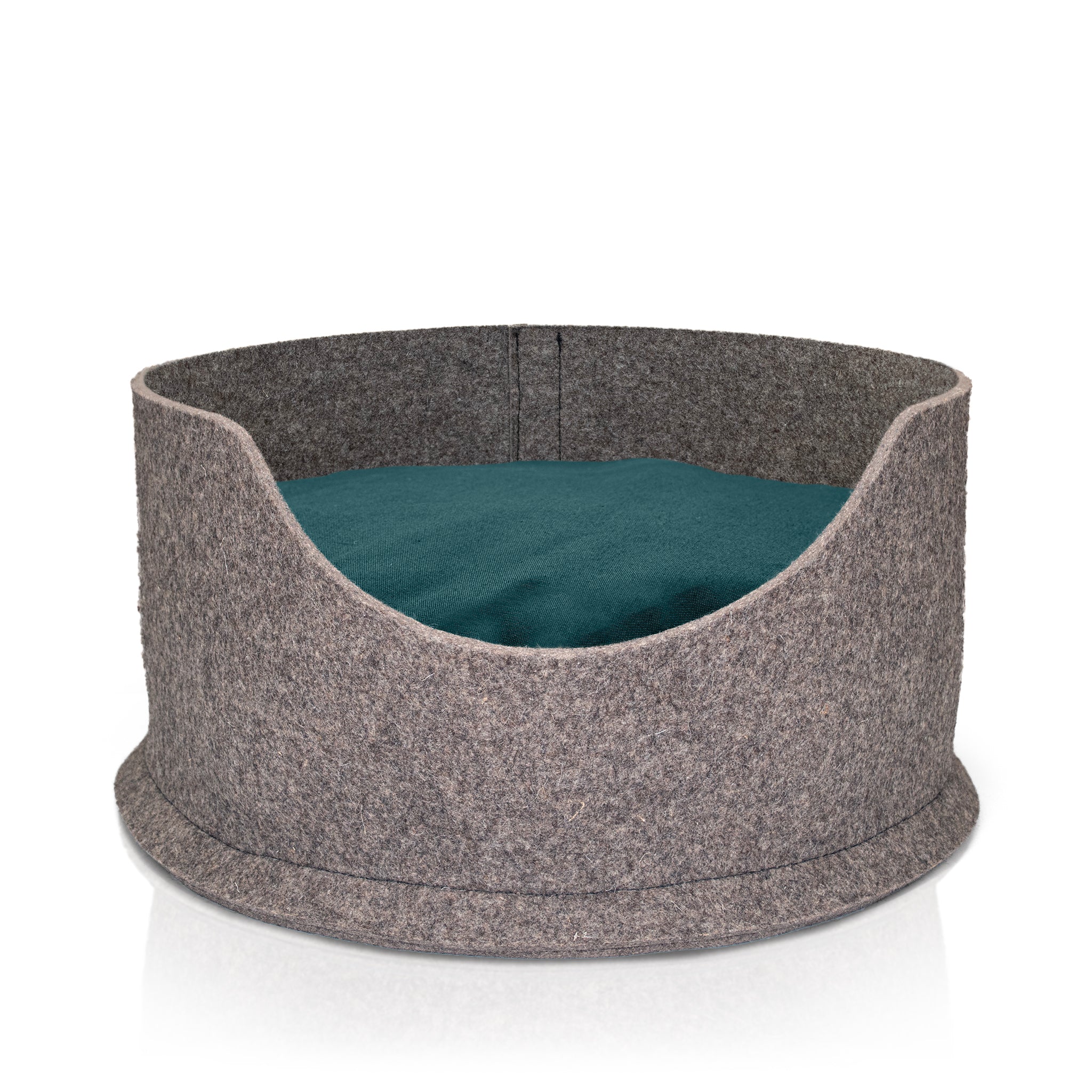 Eco-friendly cat and dog bed with a green cushion