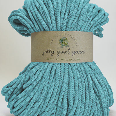 5mm thick turquoise braided cord with a 'jolly good yarn' label on a light gray background