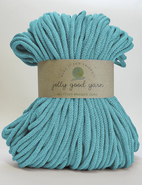5mm thick turquoise braided cord with a 'jolly good yarn' label on a light gray background