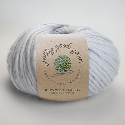 Light sage coloured yarn made of recycled plastic bottles 
