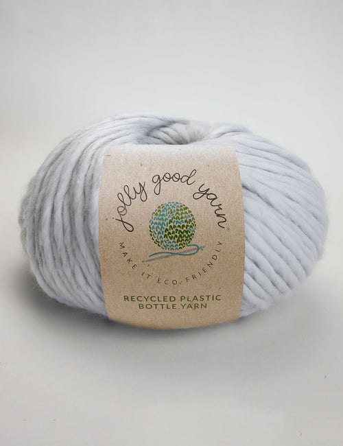 Light sage coloured yarn made of recycled plastic bottles 