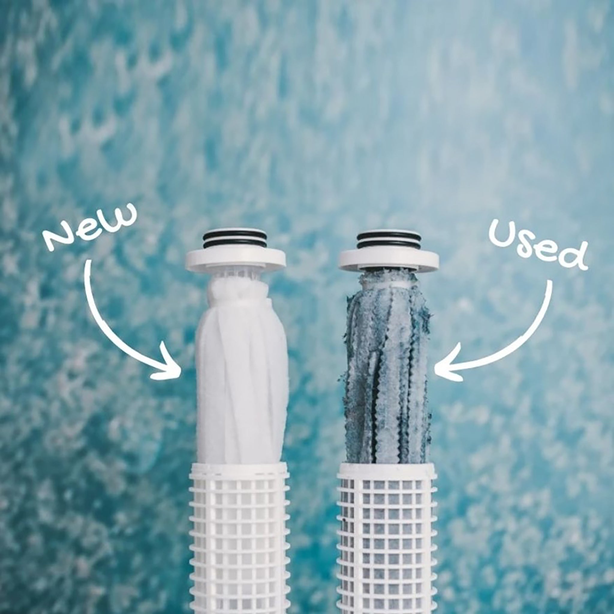 A used PlanetCare Microfiber filter compared to a new microfiber filter