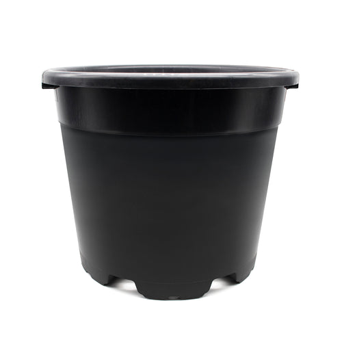 Large 20 Litre black plant pot on a white background.