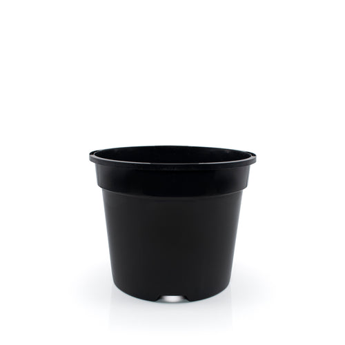 Large 20 Litre black plant pot on a white background.