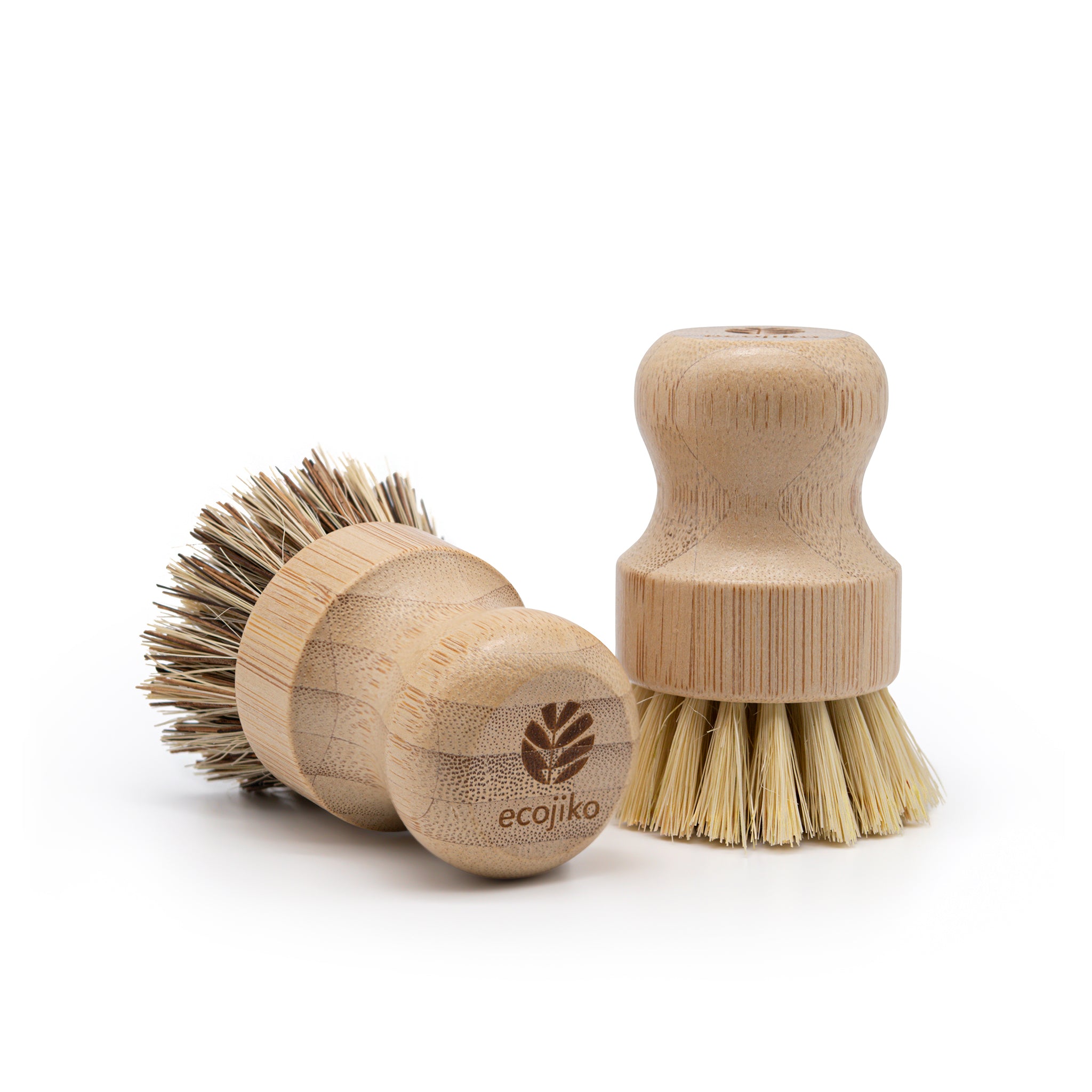 Natural bamboo scrubbing brushes with hard and soft sisal bristles