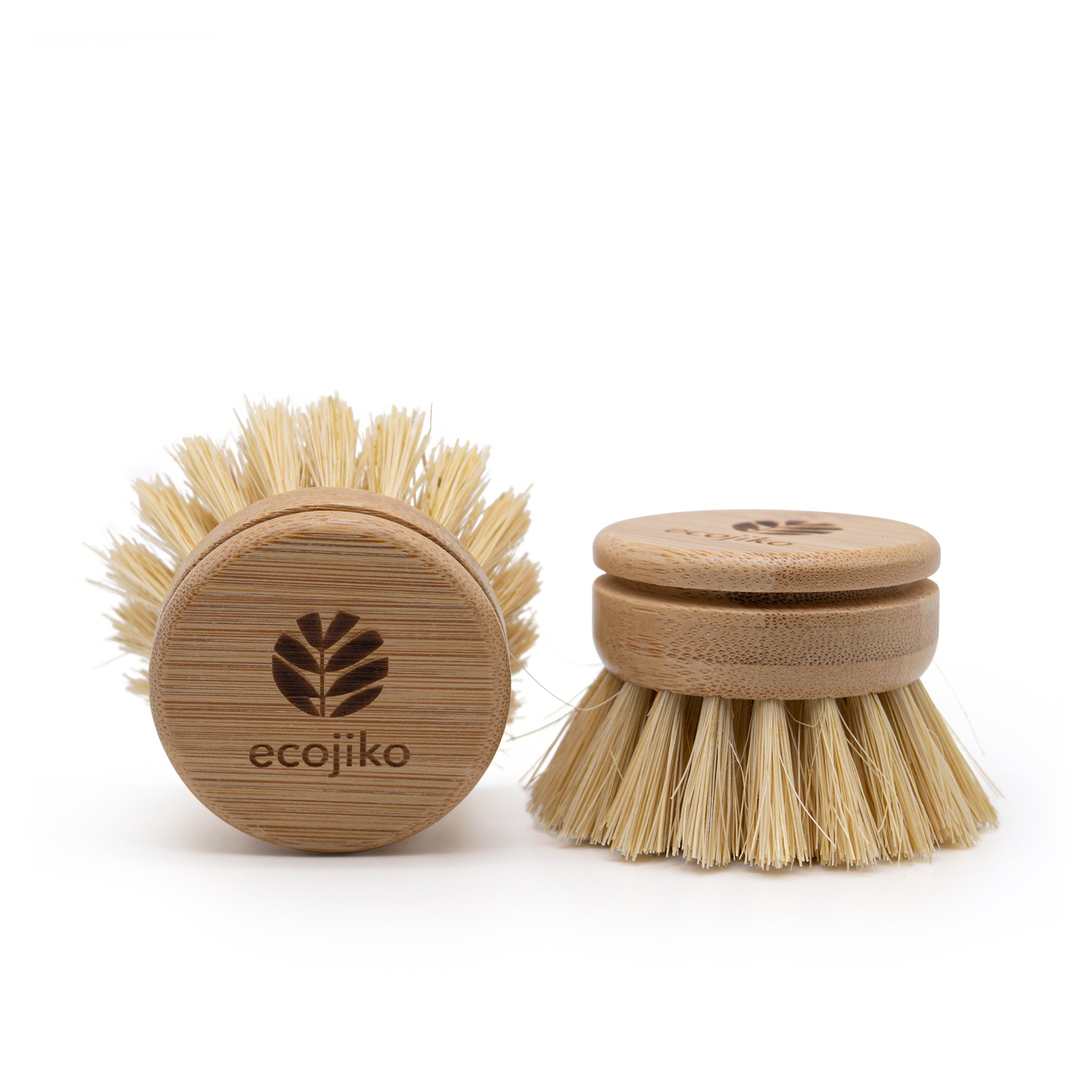 Natural bamboo and sisal dish brush replacement head on a white background 