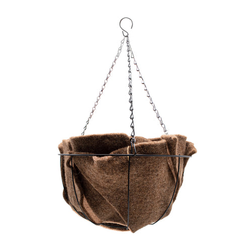 Organic Wool Hanging Basket Liner lying flat on white background.
