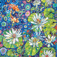 Waterlilies with fish on a blank card arty design  thumbnail