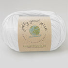 100g white sustainable yarn on a white background