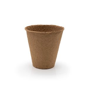 Brown biodegradable fibre seedling pot on a white background