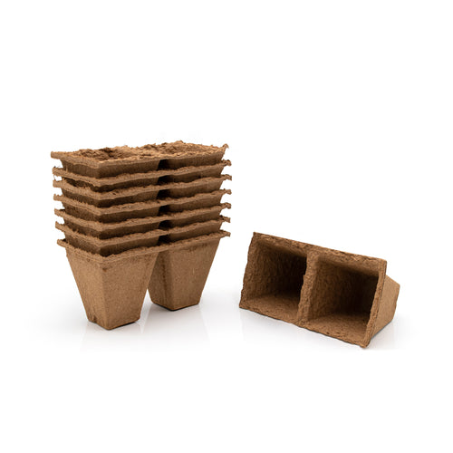 Brown biodegradable fibre seedling pot on a white background