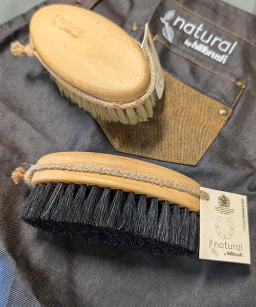 Natural bristle horse care grooming kit in a kraft box