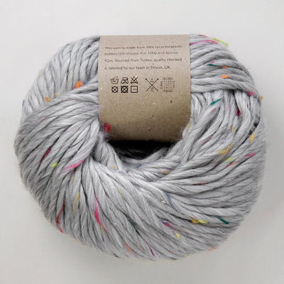 Light sage coloured yarn made of recycled plastic bottles 