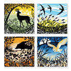 4 lino-cut animal and bird prints by Manda Beeching