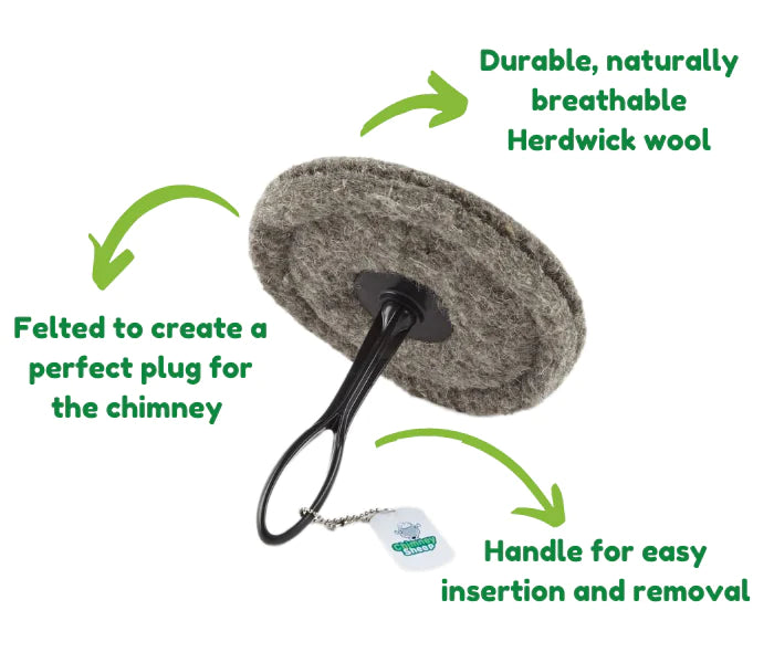 Image highlighting benefits of a Chimney Sheep draught excluder