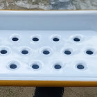 white enamel soap dish with mustard yellow rim