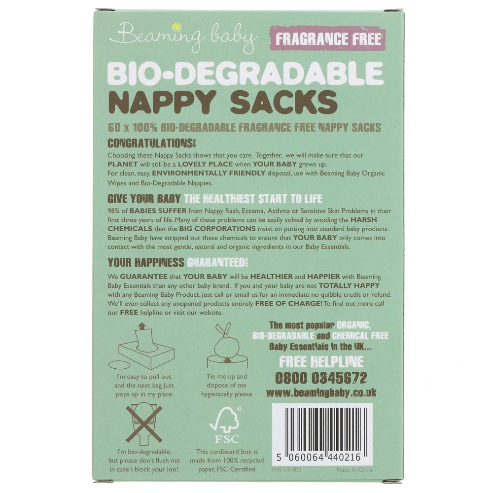 100% biodegradable nappy sacks pack of 60 -  fragrance free