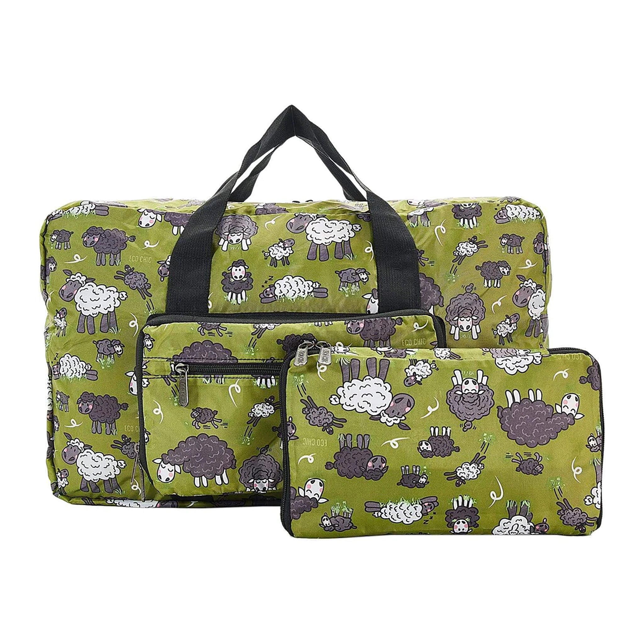 Foldable green holdall made with recycled plastic