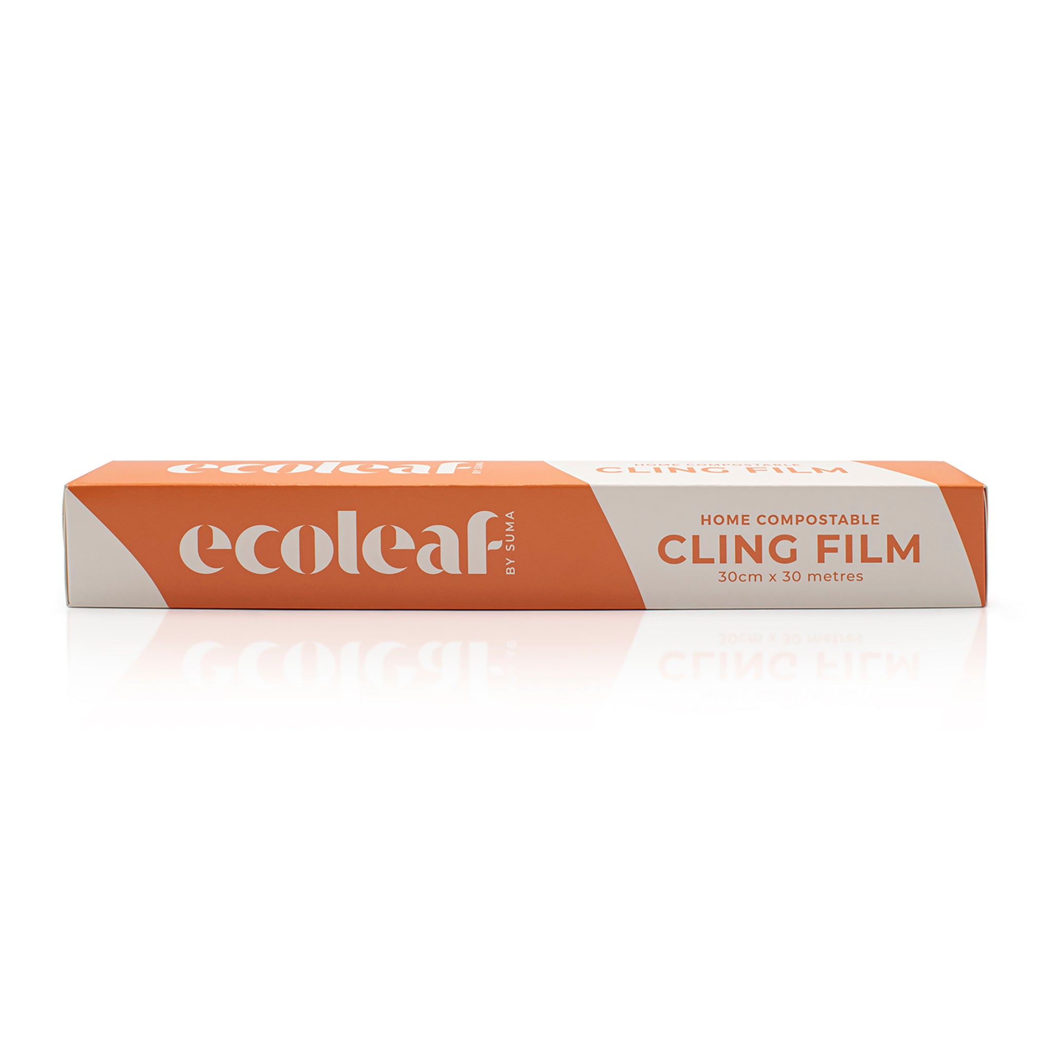Eco leaf, home compostable cling film inside orange packaging box