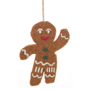 Festive and jolly Gingerbread Man Christmas hanging felt decoration. 