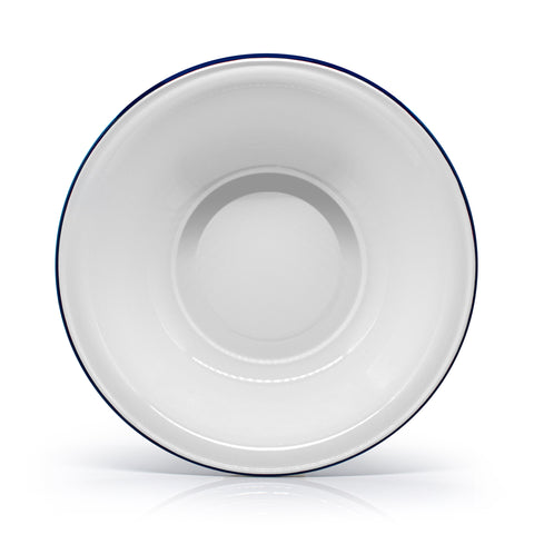Large plastic free white enamel bowl on white background
