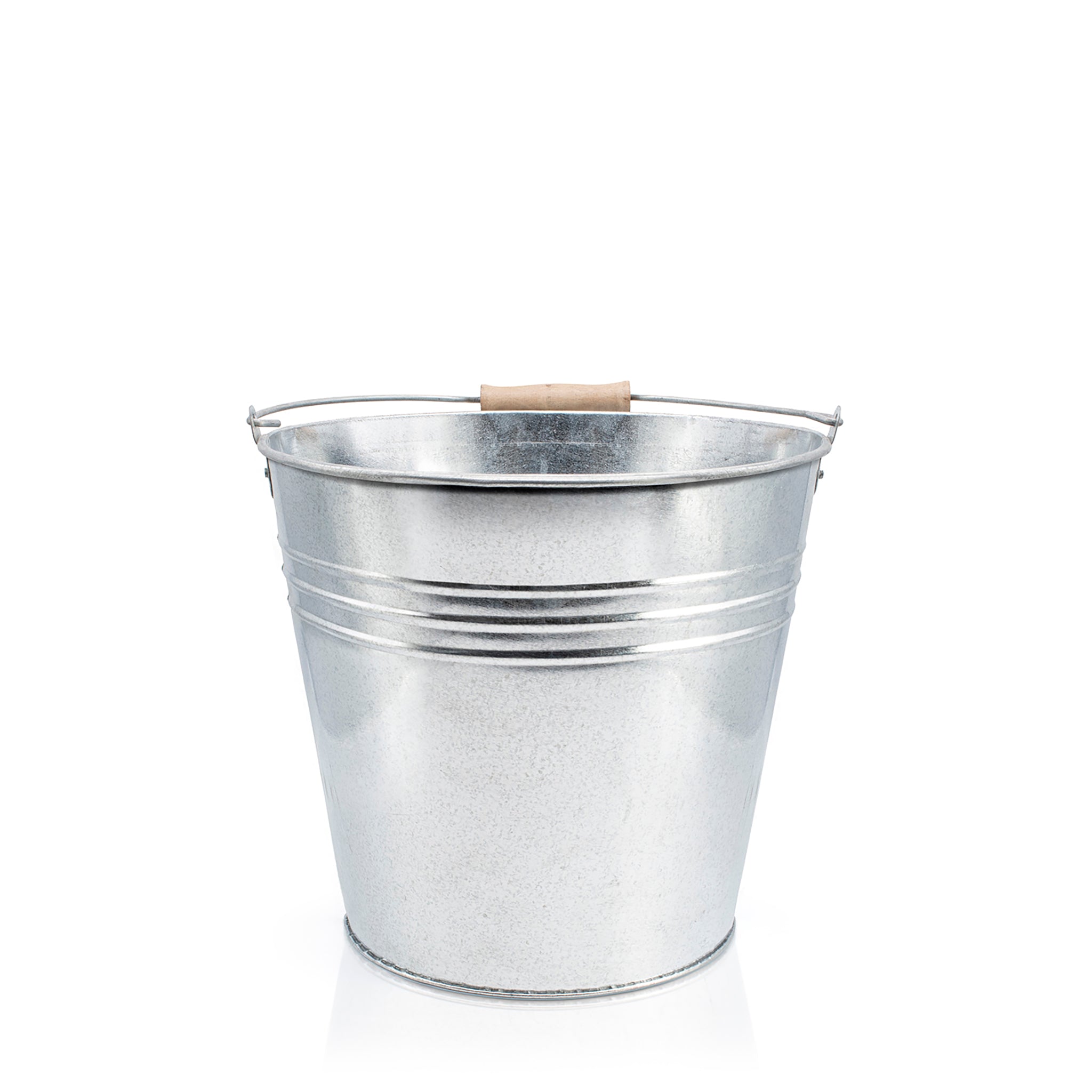galvanised metal bucket with wooden handle