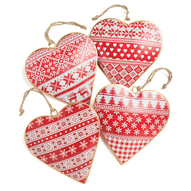 Namaste Nordic heart fair isle Christmas hanging decoration in red and white.