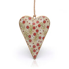 Namaste hanging heart ornament with cream background and red floral sprays.