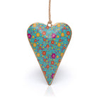Namaste blue floral hanging heart decoration with orange and pink flowers.