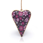 Namaste purple floral hanging heart decoration with pink, lilac and white flowers.