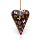 Namaste brown heart with butterflies and roses, hanging heart decoration.