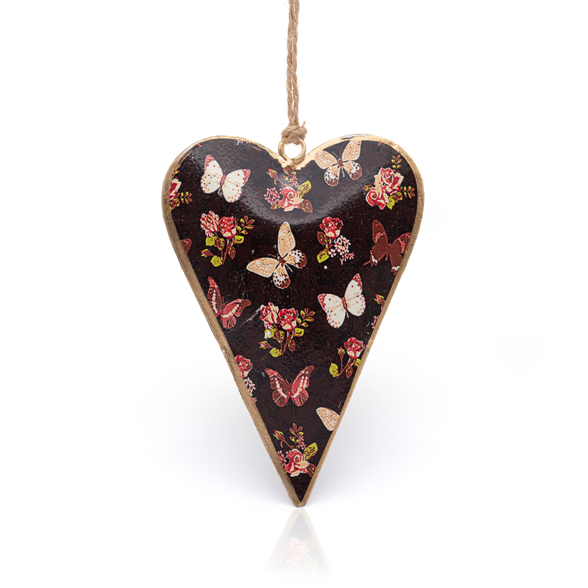 brown butterfly and floral hanging heart decoration