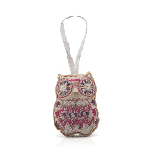 Namaste fairtrade embroidered owl hanging decorations.