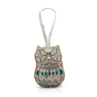 Green embroidered hanging owl decoration.